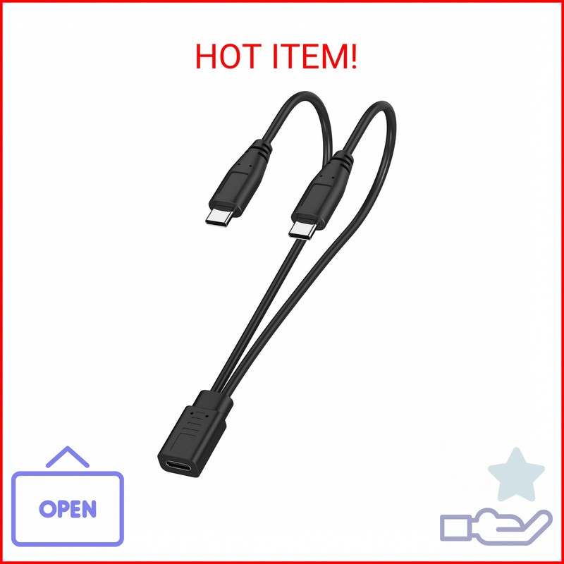weishan 2-in-1 USB C Splitter Charge Cable, USB-C Female to 2 Type-C Male 1 in 2