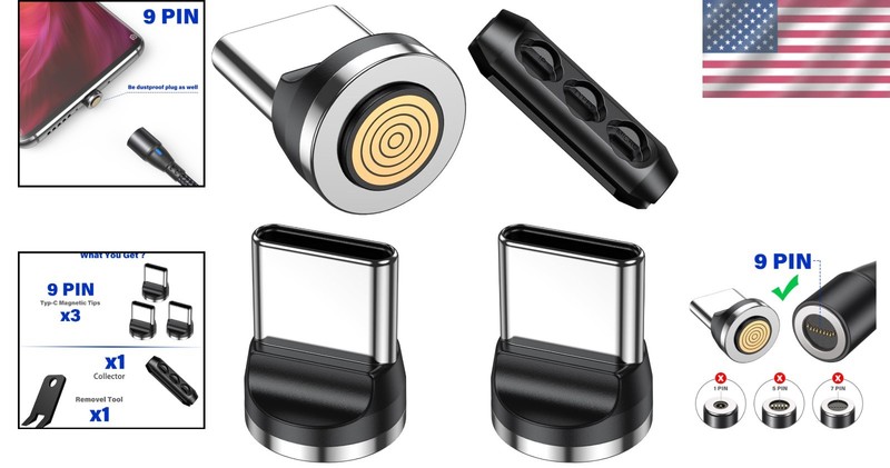 Elegant 9Pin USB C Magnetic Charging Tips - Fast 60W/100W Performance, 3 Count gallery
