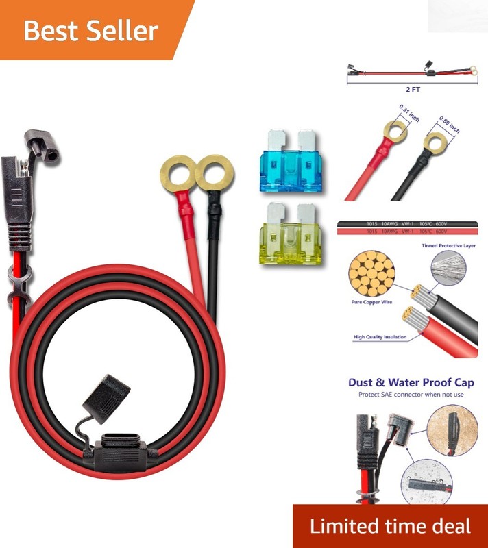 10AWG 2FT Waterproof Charger Cable & Quick Disconnect SAE Harness for Vehicles
