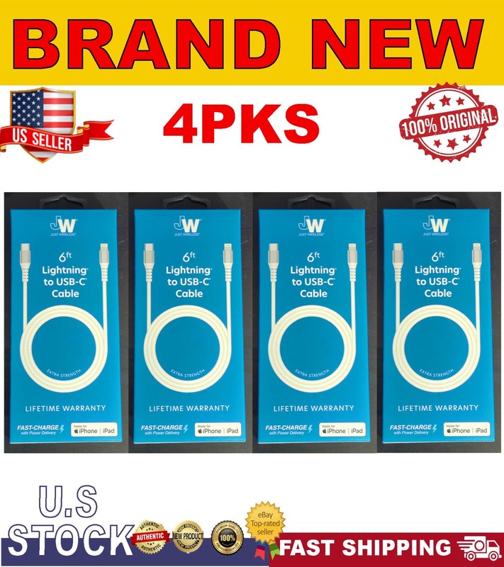 Just Wireless Durable 6 Ft. 8 Pin Connector to USB C Cable Extra Strength White