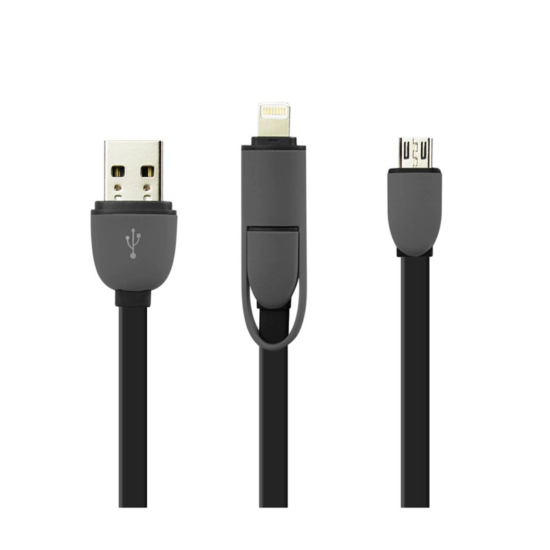 REIKO IPHONE 6 AND MICRO USB FLAT CABLE 3.2FT 2-IN-1 USB DATA IN BLACK gallery