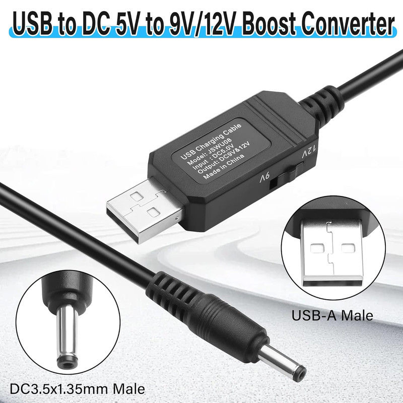 USB A to DC3.5x1.35mm Voltage Boost Cable, 5V to 9V/12V Adjustable Power Cord gallery