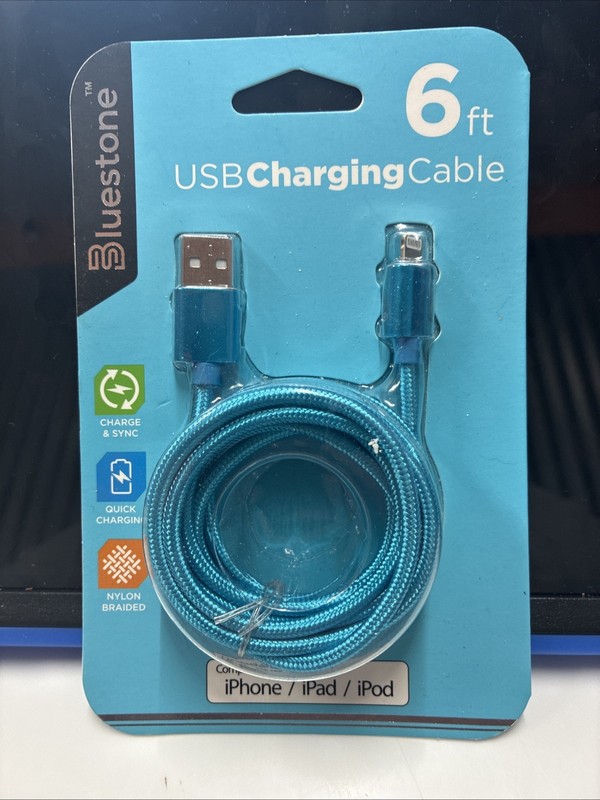 Bluestone 6ft. USB Charging Cable. iPhone 8 Pin. Blue