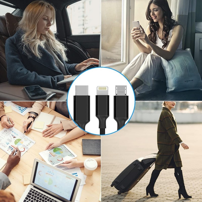 3-in-1 USB Cable Power Cord Charging Wire USB-C Sync Type-C for Cell Phones gallery