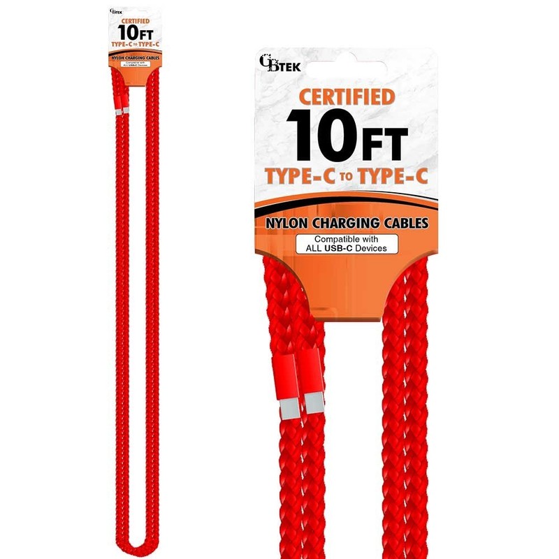 CBTEK Type C to Type C 10ft Nylon Hanging Charging Cables gallery