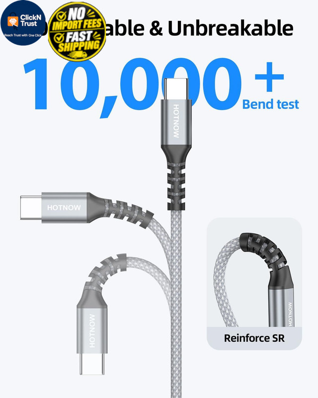 HOTNOW Short USB C to C Cable, 6 inch 3 Pack,Type C 0.5FT, Grey+White gallery