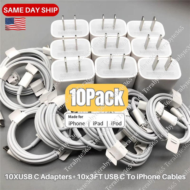 10PACK 20W PD Type C Fast Charger Adapter+3FT USB C Cable For iPhone 14/13/12/11