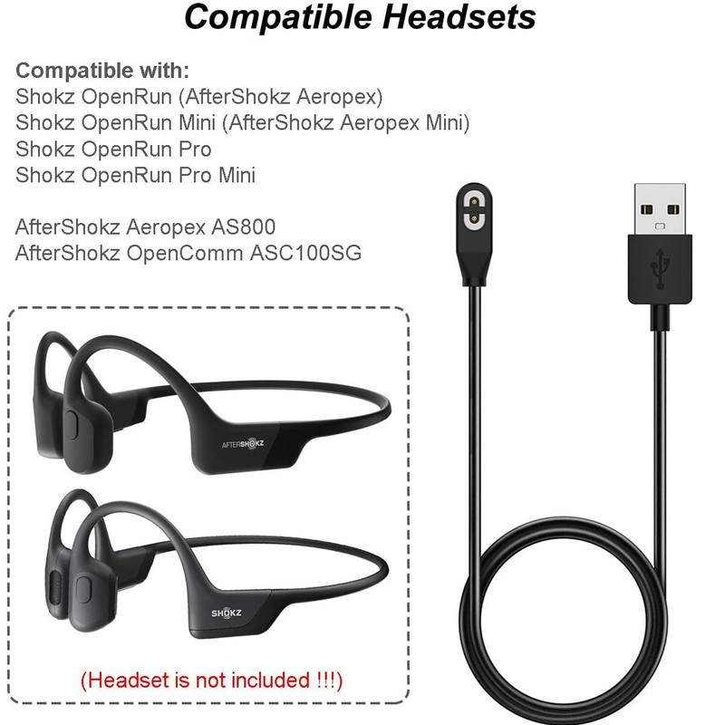 Charging Cable for Shokz OpenRun Pro Mini, AfterShokz Aeropex AS800, OpenComm... gallery