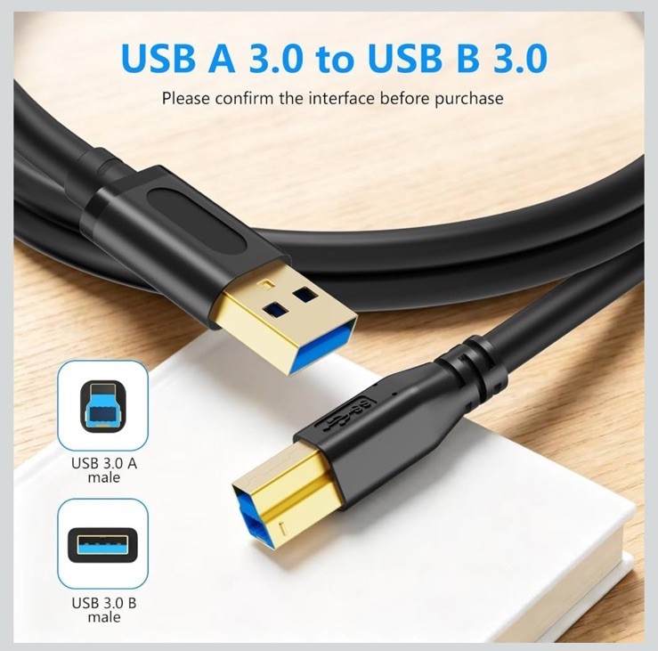 USB 3.0 Cable a to B 5ft, Superspeed USB 3.0 A-B Cable – for Scanner, Printers,