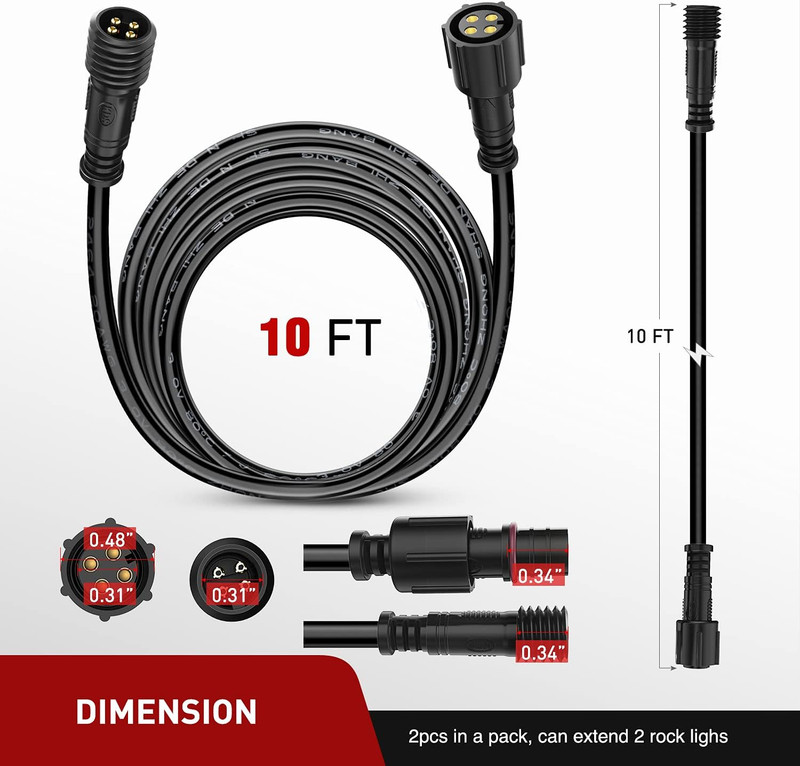 2 Pack 10FT 4 Pin RGB Cable Cord for 4 and 8 Pods Multi Color Underglow Rock Lig gallery
