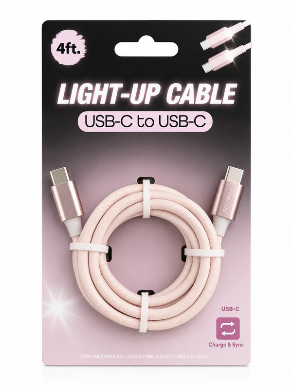 Light-Up USB-C to USB-C Cable 4ft Rose Gold Charge & Sync New