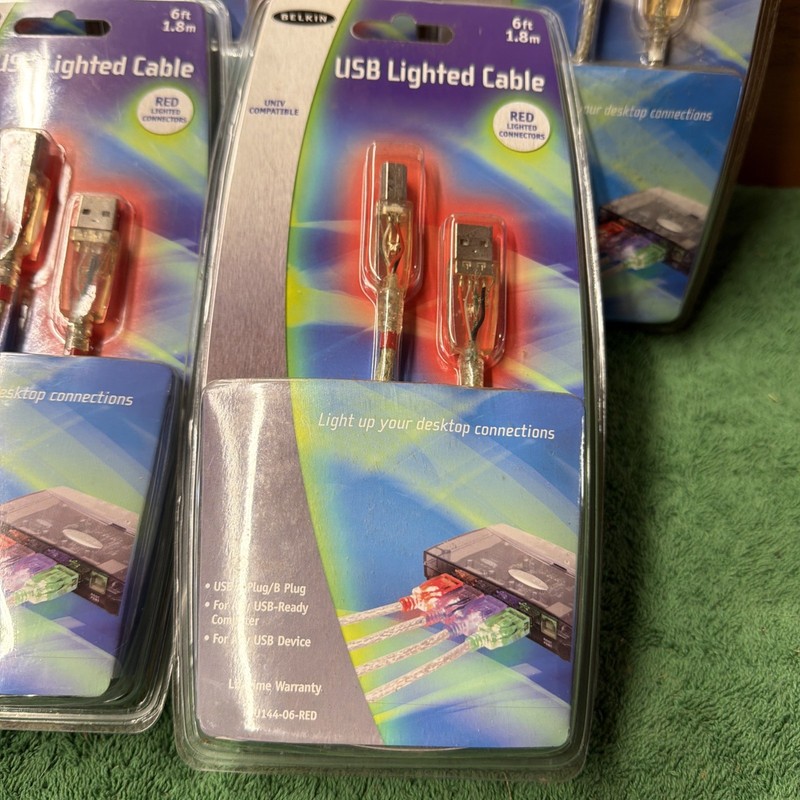 5-Bellkin Lighted Usb Cables 4-6 Ft. Red And 1-6Ft Clear. gallery