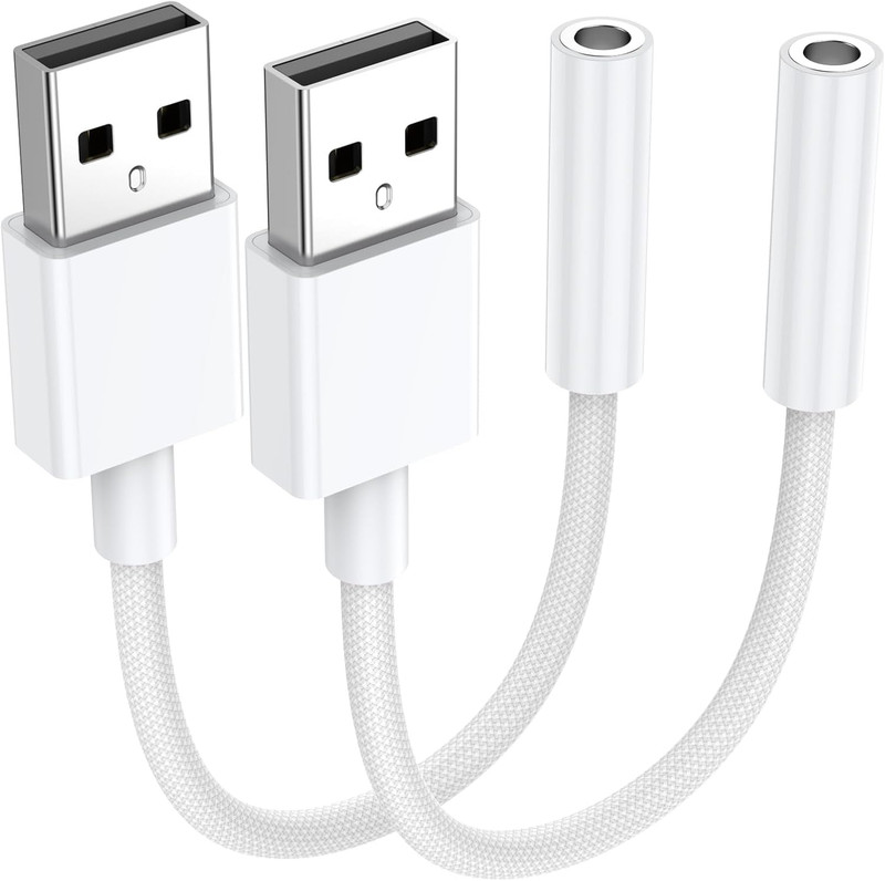 2-Pack USB to 3.5mm Audio Adapter Cable External Stereo Sound Card USB to TRRS F