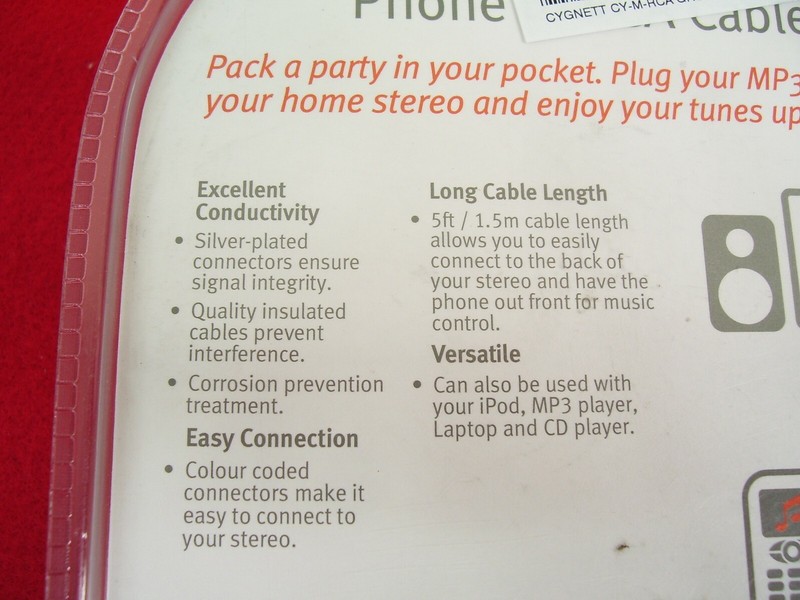 PHONE RCA CABLE IPOD MP3 PLAYER LAPTOP CD STEREO AUX 3.5MM 2CYGNETT CY-M-RCA gallery