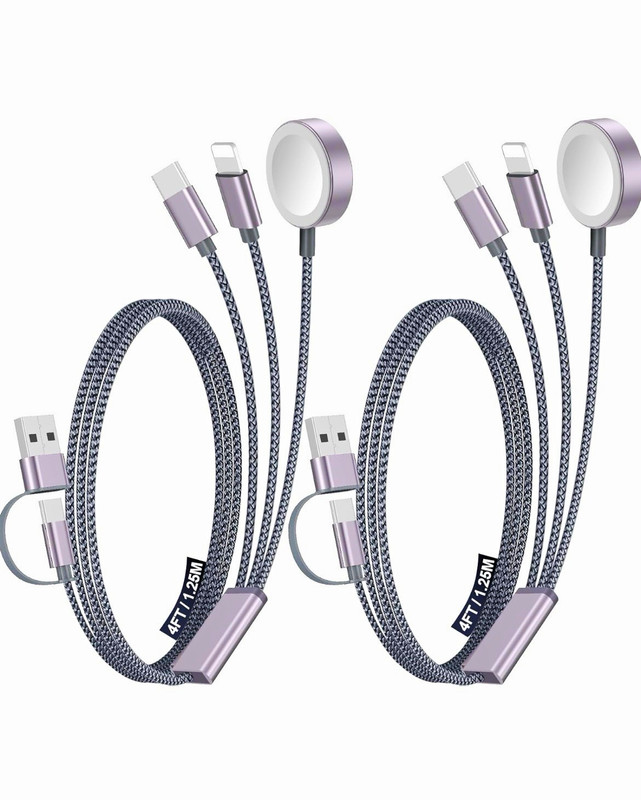 3-in-2 Braided Nylon Cable USB-A/C + Apple Watch, 4ft