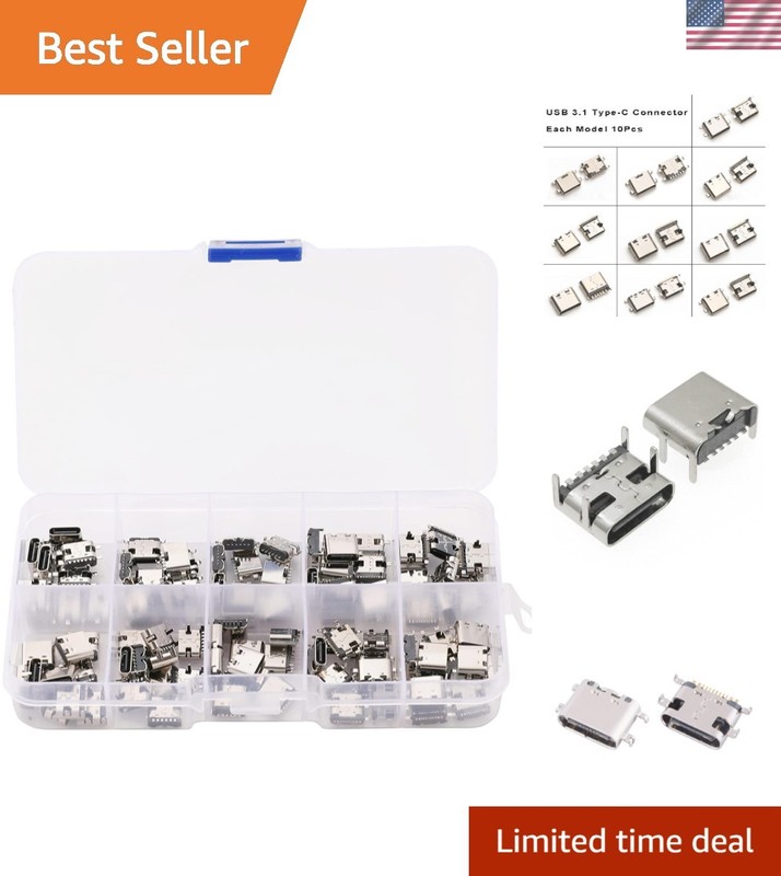 10 Models USB Type-C Connectors in Portable Case for Device Repairs – 100 Pcs