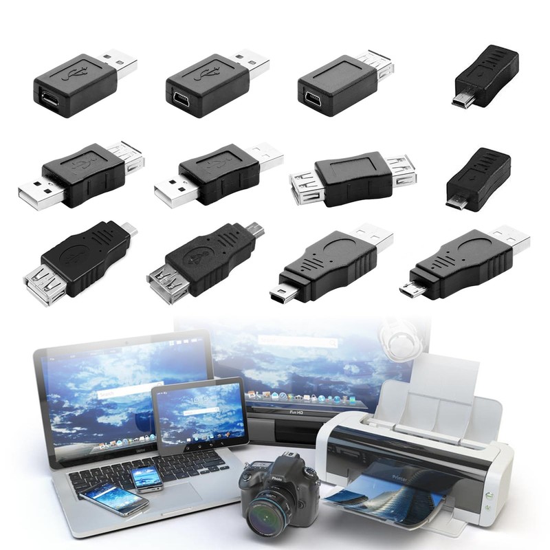 Multiple USB 2.0 Adapters, USB OTG Adapter Kit 12Pcs Micro/Mini Male Female S... gallery