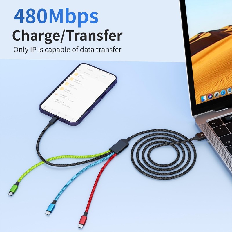 Firsting 4 in 1 Multi Charging Cable [2Pack 5 feet, Black_Red_Blue_Green gallery