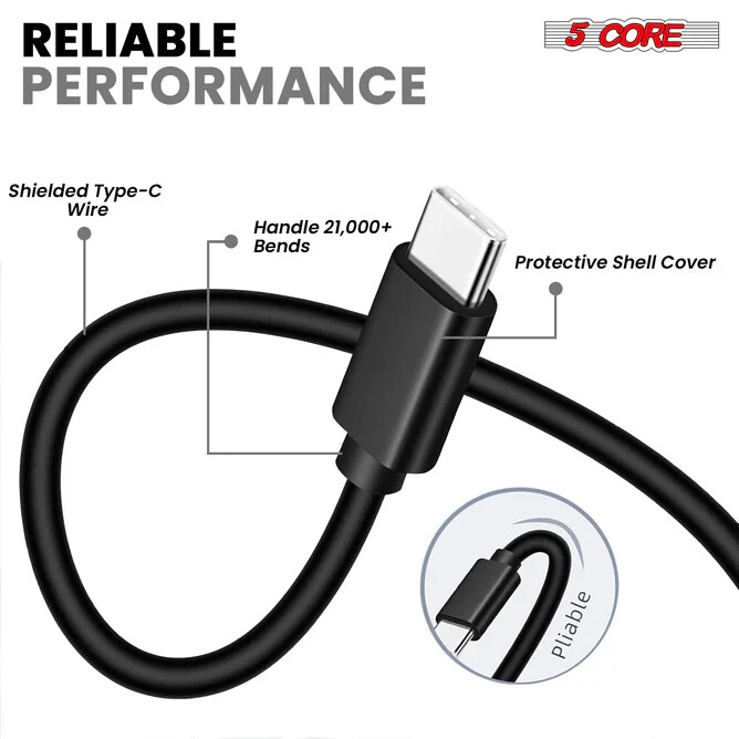 5 Core USB to USB C Cable 5 Pieces Fast Charging & Data Transfer Durable Black gallery