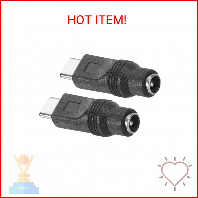 PATIKIL 2 Pcs DC Power Adapter Type C USB Male to DC 5.5×2.1mm Female Black