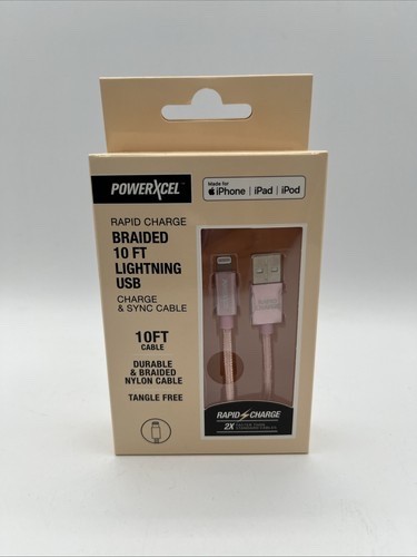 2x PowerXcel PINK Rapid Charge Sync cable Braided FAST 10ft USB charging cord