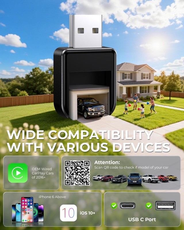 Wireless CarPlay Adapter - Bluetooth Dongle for iPhone, Convert Wired to Wireles gallery