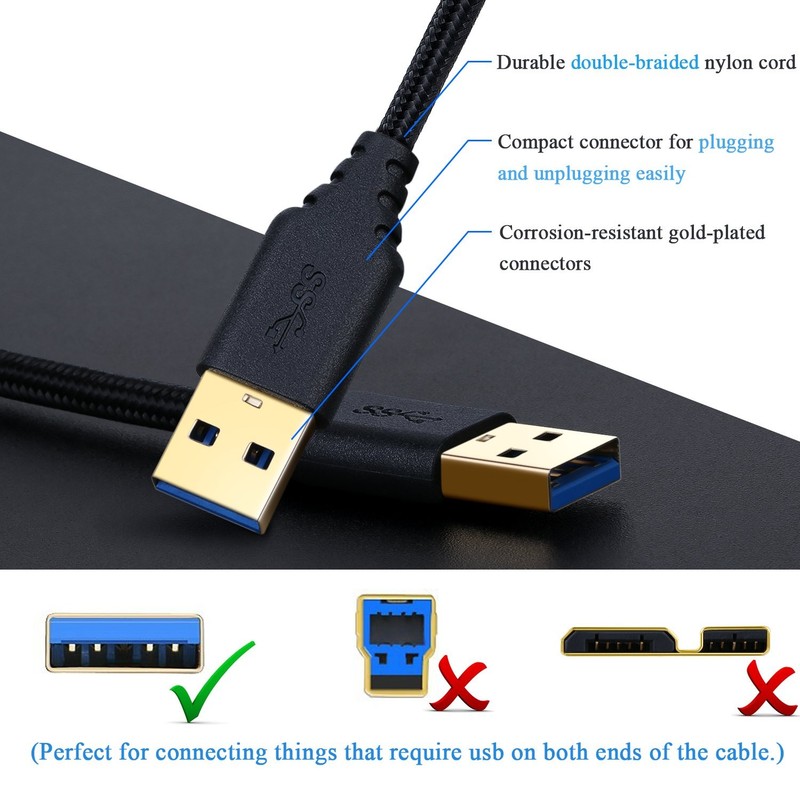 2 Pack 6ft Braided USB 3.0 Cable Male to Male Double End Cord for Hard Drive gallery