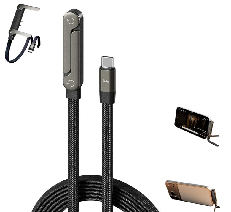 2in1 240W Fast Charging Cord For iPhone1716 With Phone Stand Foldable Holder Lot gallery