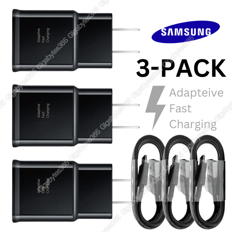 3PACK Fast Charger Wall Adapter USB+Type C Charging Cable For Samsung Cell Phone