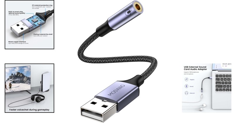 Durable USB to 3.5mm Jack Adapter - Plug and Play with Nylon Braided Cable gallery