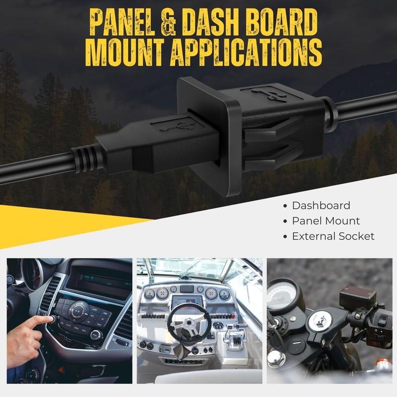 TNP USB Flush Mount Cable w/Buckle (Square)- Dashboard Panel Dash Mount 1 Por... gallery
