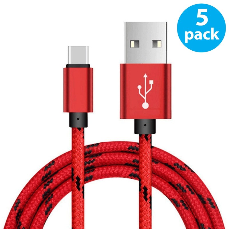 5x 10Ft USB to Type-C Fast Charging Data SYNC Charger Cable Nylon Braided Cord