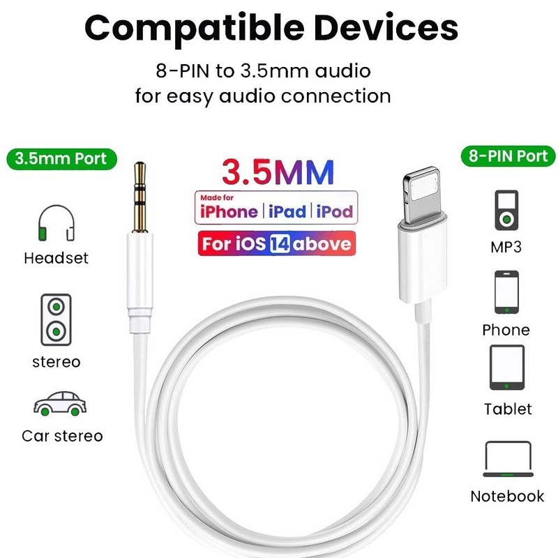 AUX 3.5mm Audio Cable Adapter Cord For iPhone 7 8 XR XS SE X 11 12 13 14 Pro Max gallery