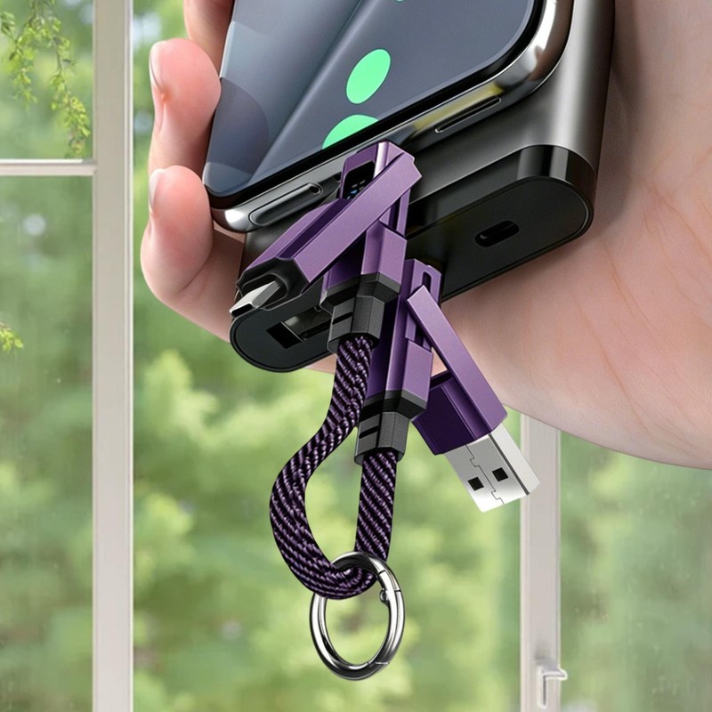 4-in-1 65W USB-C Fast Charging Keychain Cable: Data Sync for Phone Tablet gallery
