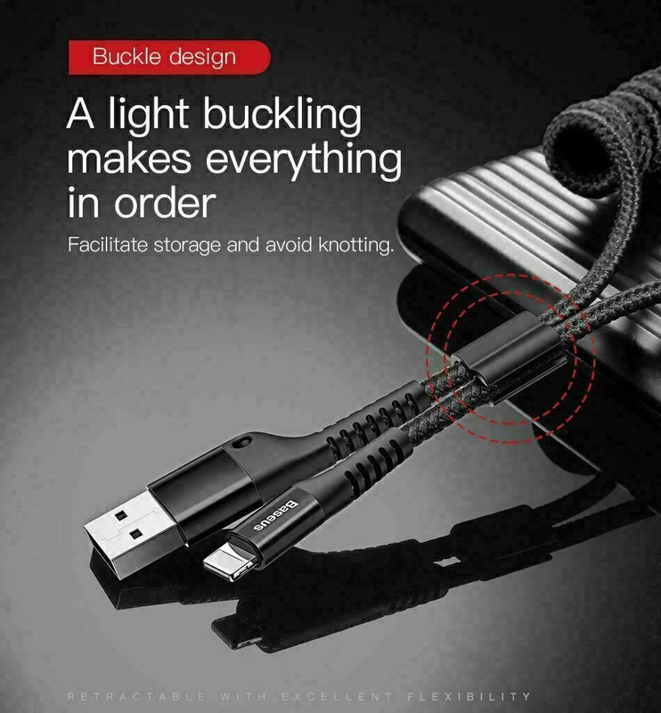 Baseus Coiled Elastic USB Data Charging Cable For iPhone14 13 12 11 Pro Xs X 8 7 gallery