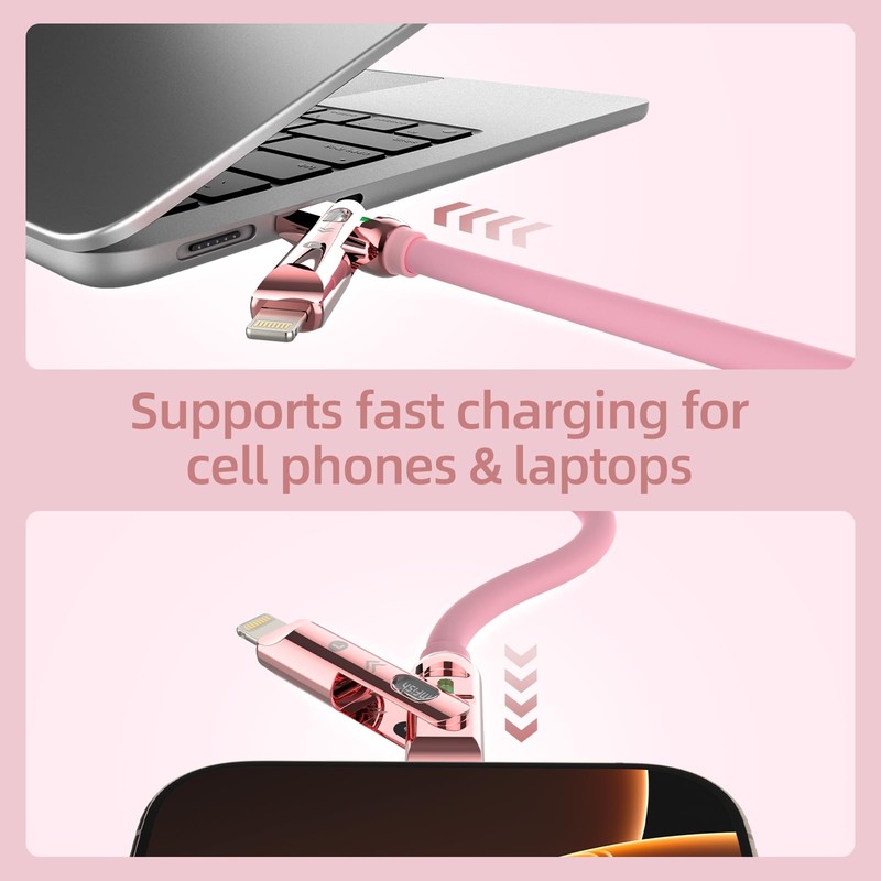 MFish 4 in 1 Charging Cable, 240W Max Fast 6.6FT, Armor Dragon-Pink(4-in-1) gallery