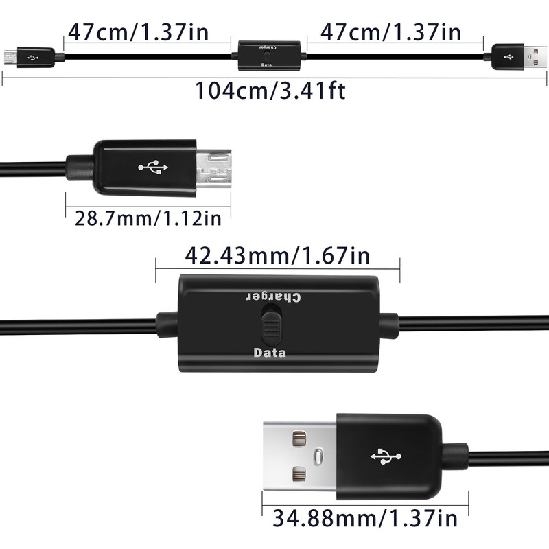 2 Pack 1M USB to Micro USB with Switch Charging Cable Data Transfer Power gallery