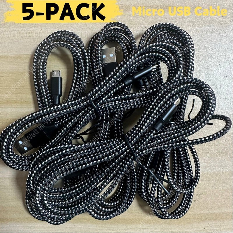 5-Pack Micro USB Cable 10Ft Fast Charge Cord Lot For Samsung LG Android Charger