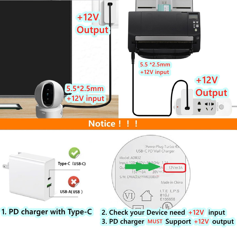USB C to DC 5.5Mm X 2.5Mm(Compatible with 5.5X2.1Mm) Power Cord, USB Type C Inpu gallery