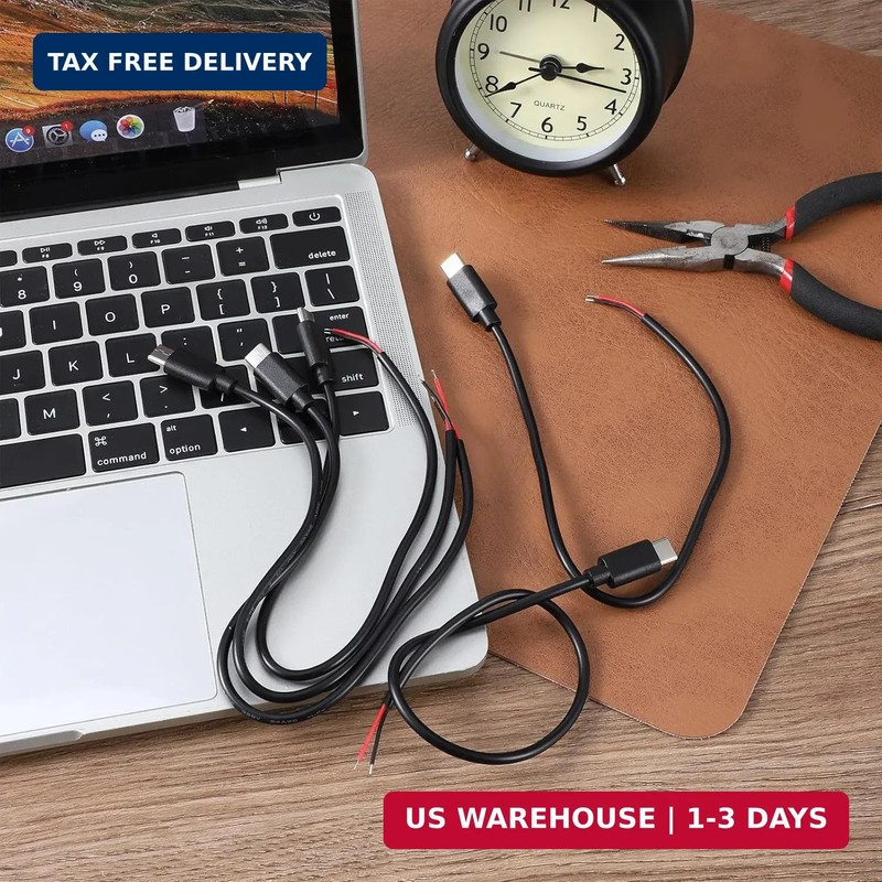 5 Pcs USB C to 2 Pin Bare Wire Open End Power Cable 11inch 24AWG USB Type C Male gallery