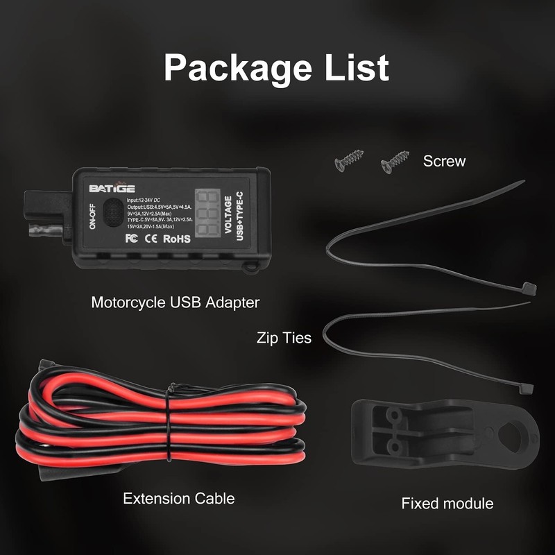 Motorcycle USB Charger SAE to USB Adapter Type C and Quick Charge USB 3.0 gallery