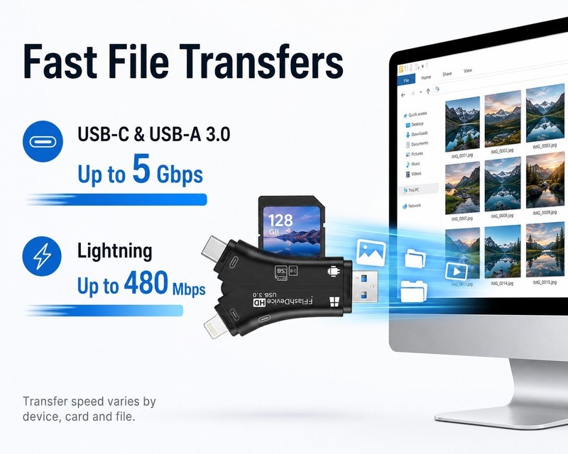 SD Card Reader USB Camera Adapter for iPhone 14 + Pro, Support Newest iOS 16 15+ gallery