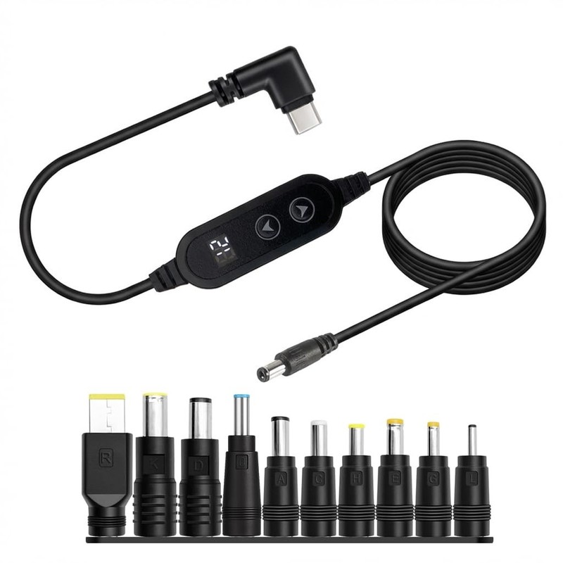 USB to DC Power Cable 60W PD Fast Charging, 90 Degree Angled -Connector, Adju…