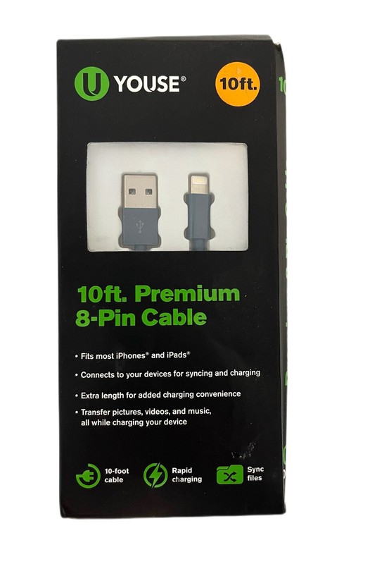 U Youse 10 FT. Premium 8-pin Cable High Quality Blue Cable & Charge Fast- New