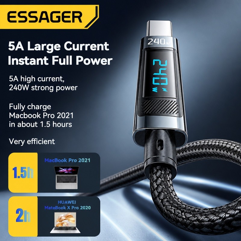 USB C Cable Essager 240W 100W PD 3.1 Fast Charging MacBook iPhone Samsung PC gallery