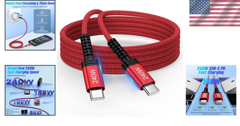 Universal 3FT USB C to C Cable with 240W Fast Charging & 480Mbps Data Transfer gallery