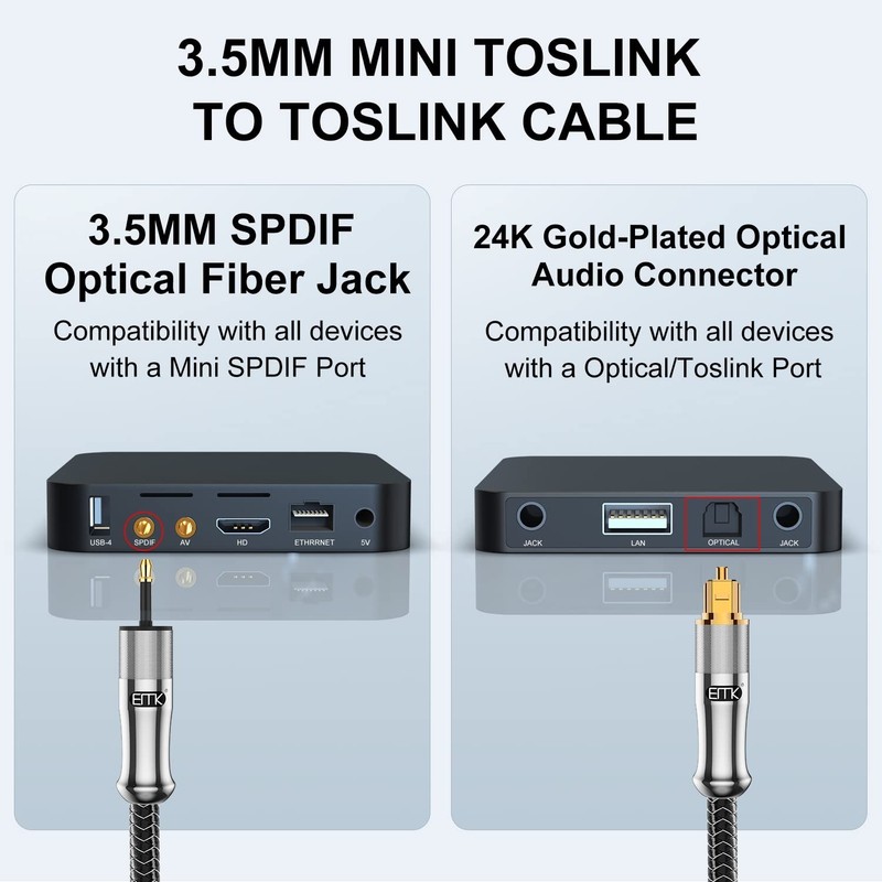 EMK 24K Gold-Plated Toslink to Mini Toslink Cable (3ft/1M) - Digital Optical ... gallery