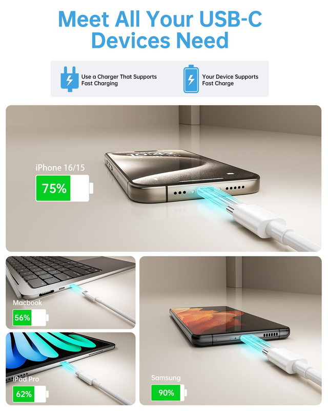 USB C Cable, 5Pack 6FT USB C to USB C Cable 60W Type C Fast Charging Cord gallery
