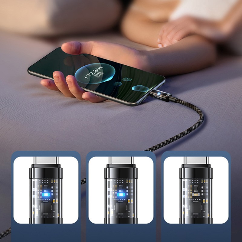 240W USB to Type-C Cable Braided Phone Fast Lead Charger 10A with LED Lighting gallery