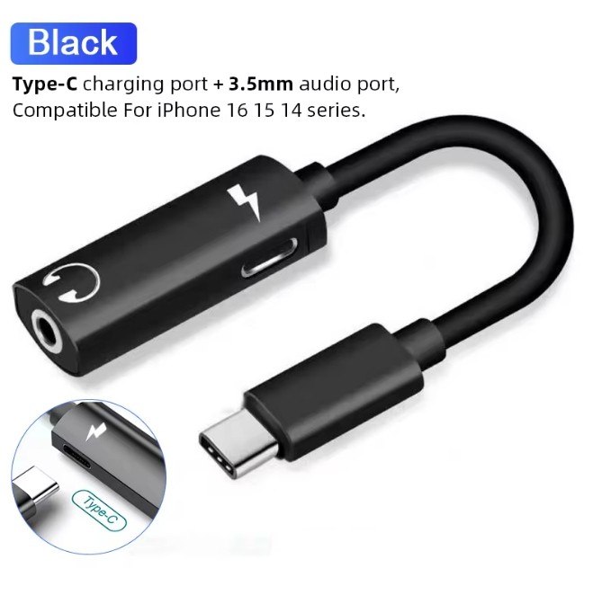 Type-C to 3.5mm Headphone Jack AUX Adapter and Charger For iPhone17 16 15 14 Lot gallery